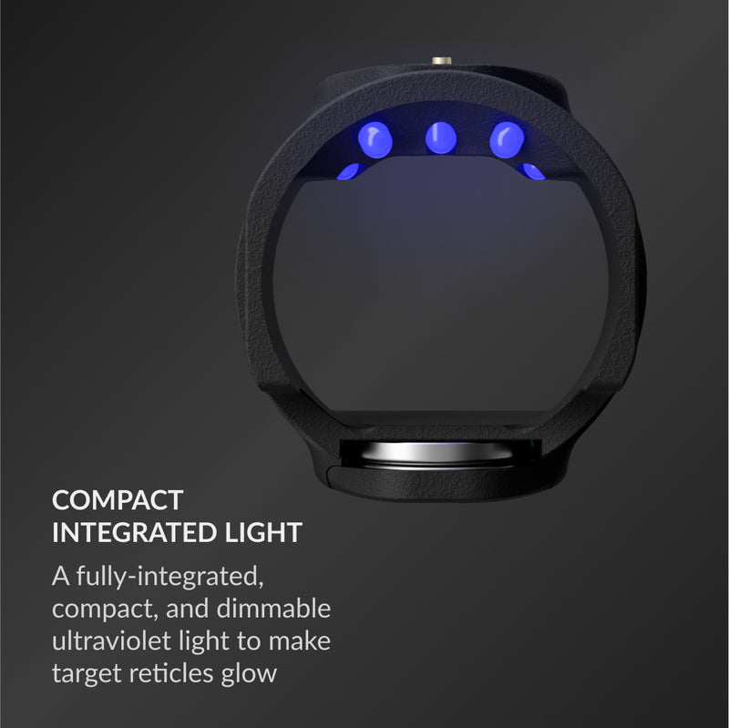 Load image into Gallery viewer, COMPACT
INTEGRATED LIGHT: A fully-integrated, compact, and dimmable ultraviolet light to make target reticles glow
