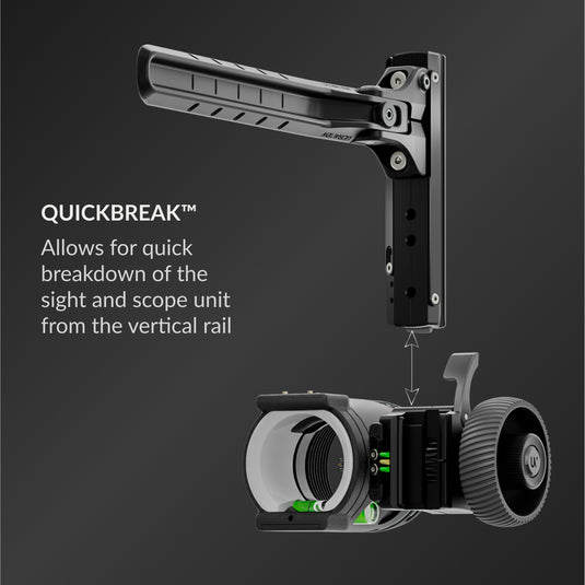 QUICKBREAK™: Allows for quick breakdown of the sight and scope unit from the vertical rail